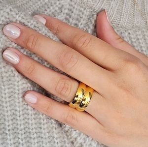 Gold‎ Plated Over Stainless Steel Wide Double Band Chunky Ring Size 7 NEW